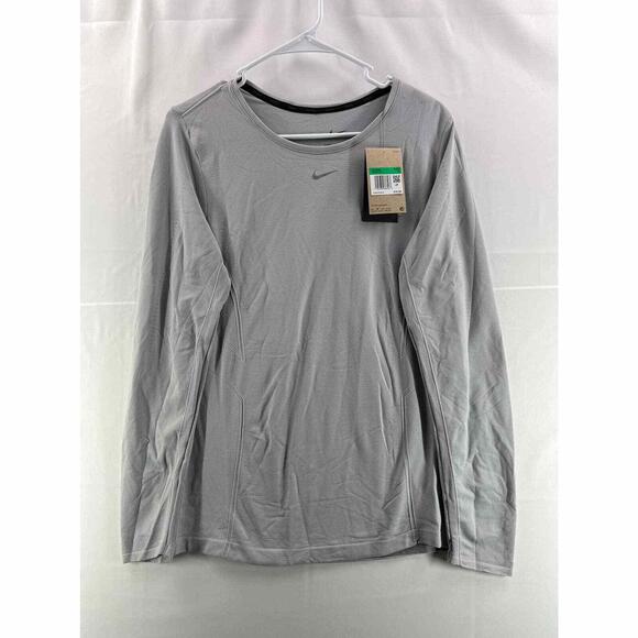 Nike Womens Top XL Gray Crew Neck Slim Dri Fit Center Swoosh Logo Athletic NWT - Picture 1 of 9